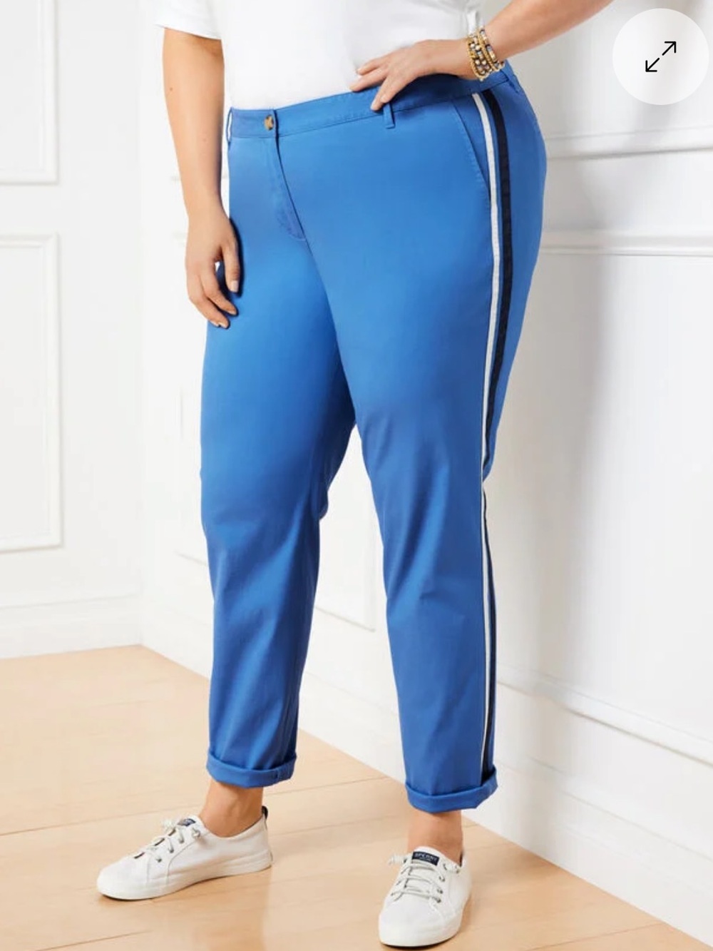 Talbots Women’s 18WP Plus Petite Relaxed Chino Blue Ankle Pants Side Stripe NEW